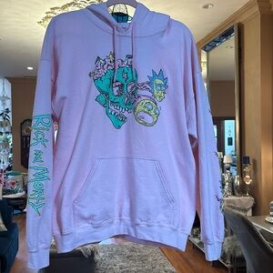 Rick Morty adult swim graphic hoodie sweatshirt pink large l